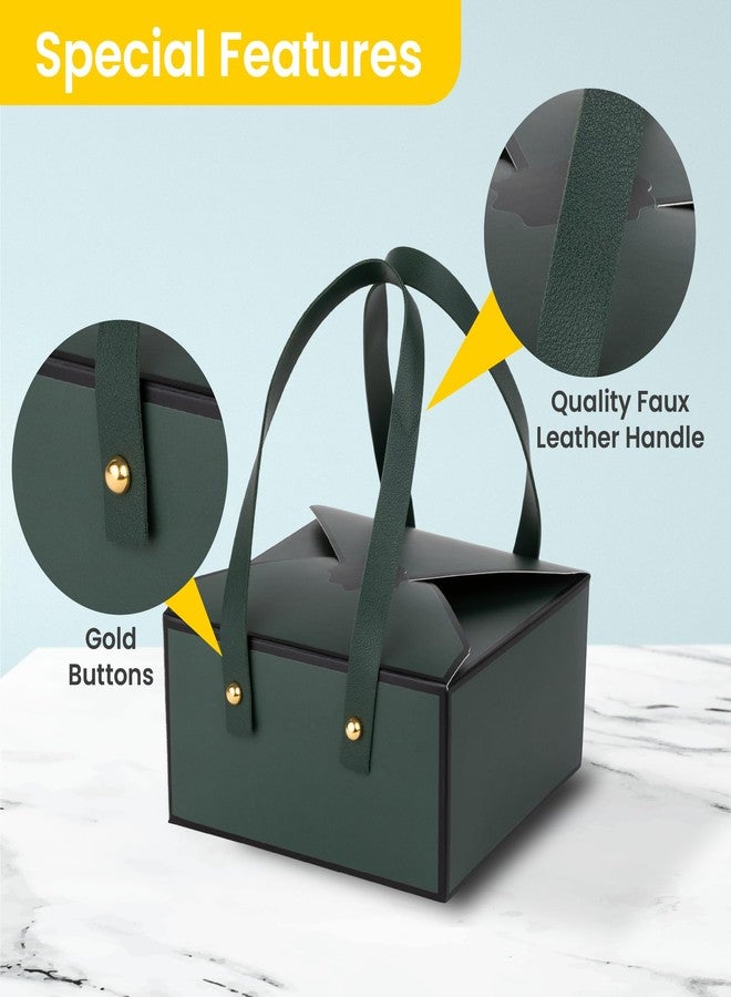 Hammont Gift Boxes - 4 Pack of Gift Boxes with Faux Leather Handles - Cookie Boxes - Versatile Gift Boxes for Presents - Elegant Box for Cakes Candy | Jewelry | Chocolates (6"x6"x3" (Green)) - Image 4